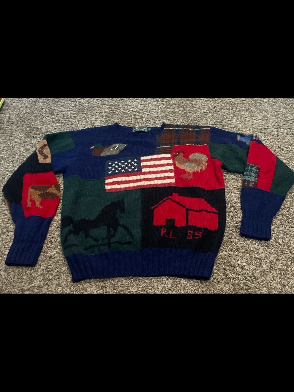 Polo Ralph Lauren  vintage hand knit 100% wool country American flag sweater xl